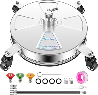 16" Pressure Washer Surface Cleaner with 4 Wheels-Stainless Steel Power Washer Accessory for Concrete Driveways Sidewalks Patios Cleaning with 3 Spray Nozzles