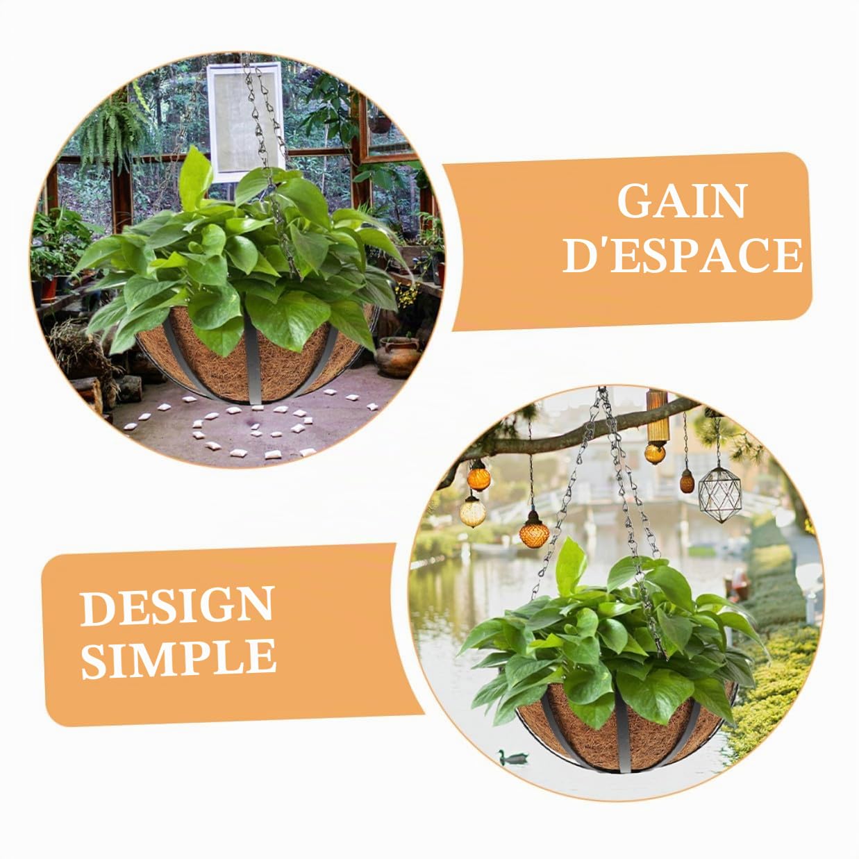 Panier de Fleurs Suspendu Résistant au Gel Fissures en Fibre Végétale et Fer pour Décoration de Balcon et Plantes Succulentes
