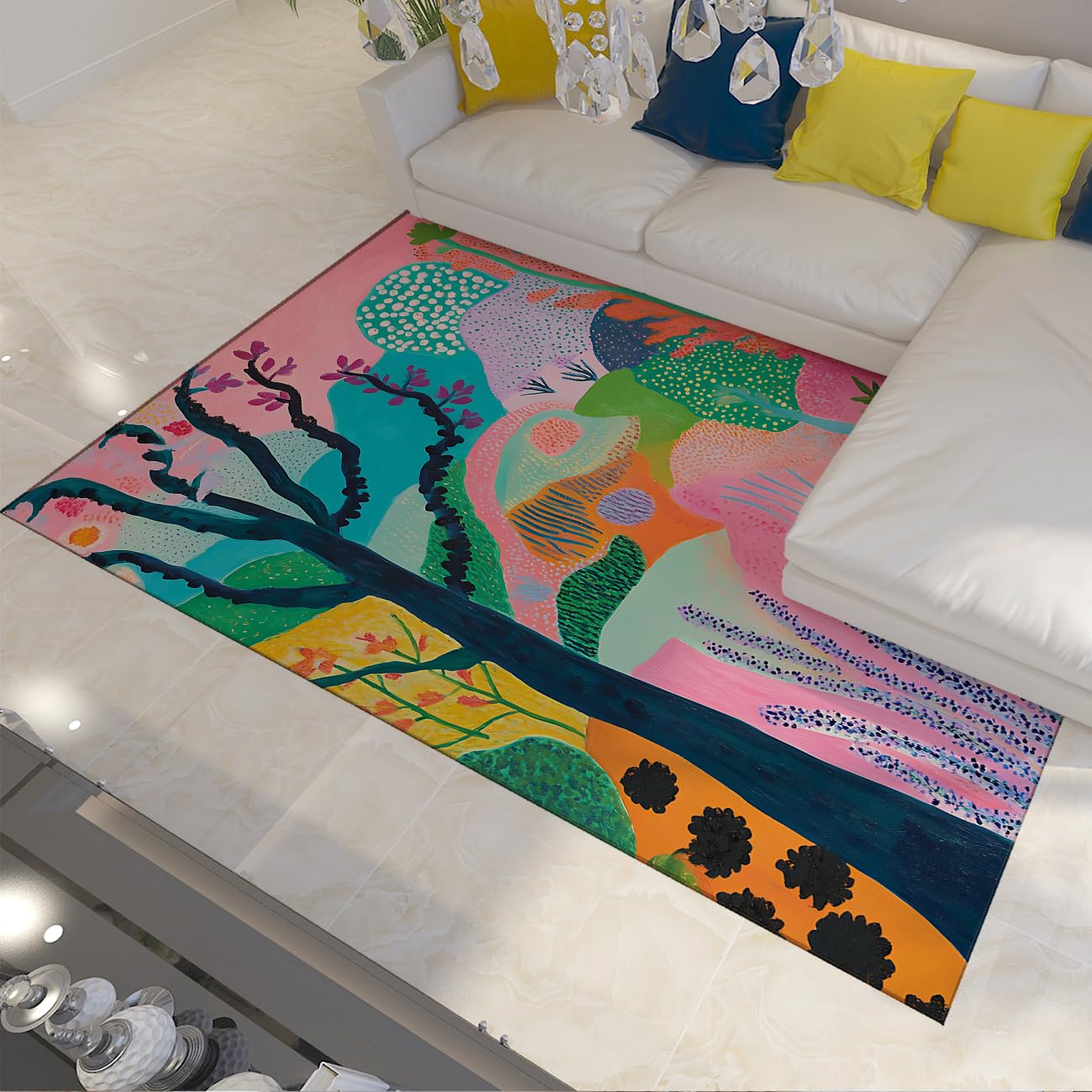 Dywan obszarowy 120 x 160 cm Kwiatowe dywaniki przedszkolne Kolorowe abstrakcyjne dywaniki z nadrukiem lasu podłoga wewnętrzna niski stos dywan salon sypialnia wystrój pokoju zabaw