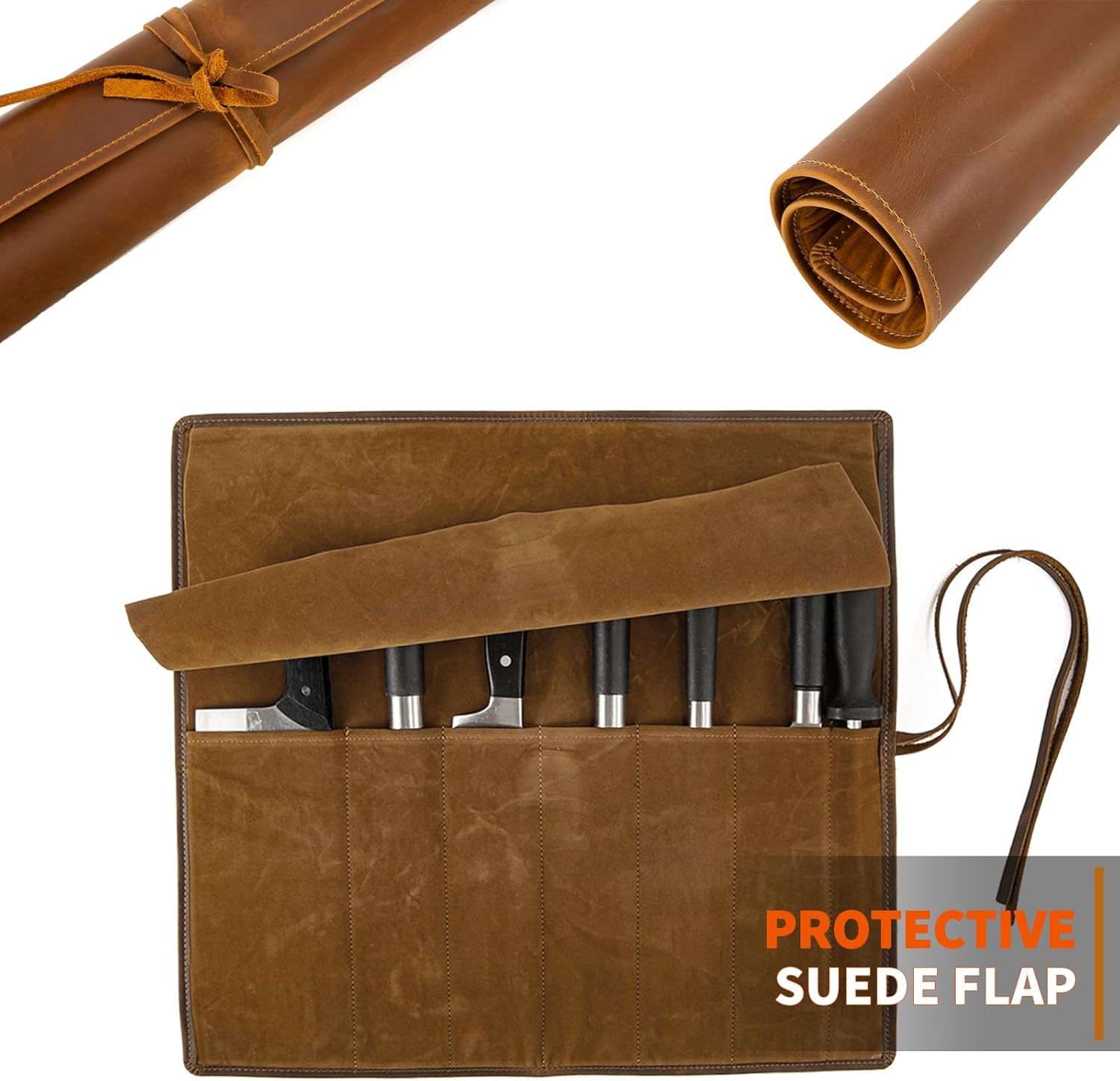 Genuine Leather Knife Roll, Knife Bags for Chefs Professional, Small Chef'S Knife Case Holder, Knives Holders Protectors with 7 Slots, Portable Chef Knife Roll Chef Knife Bag