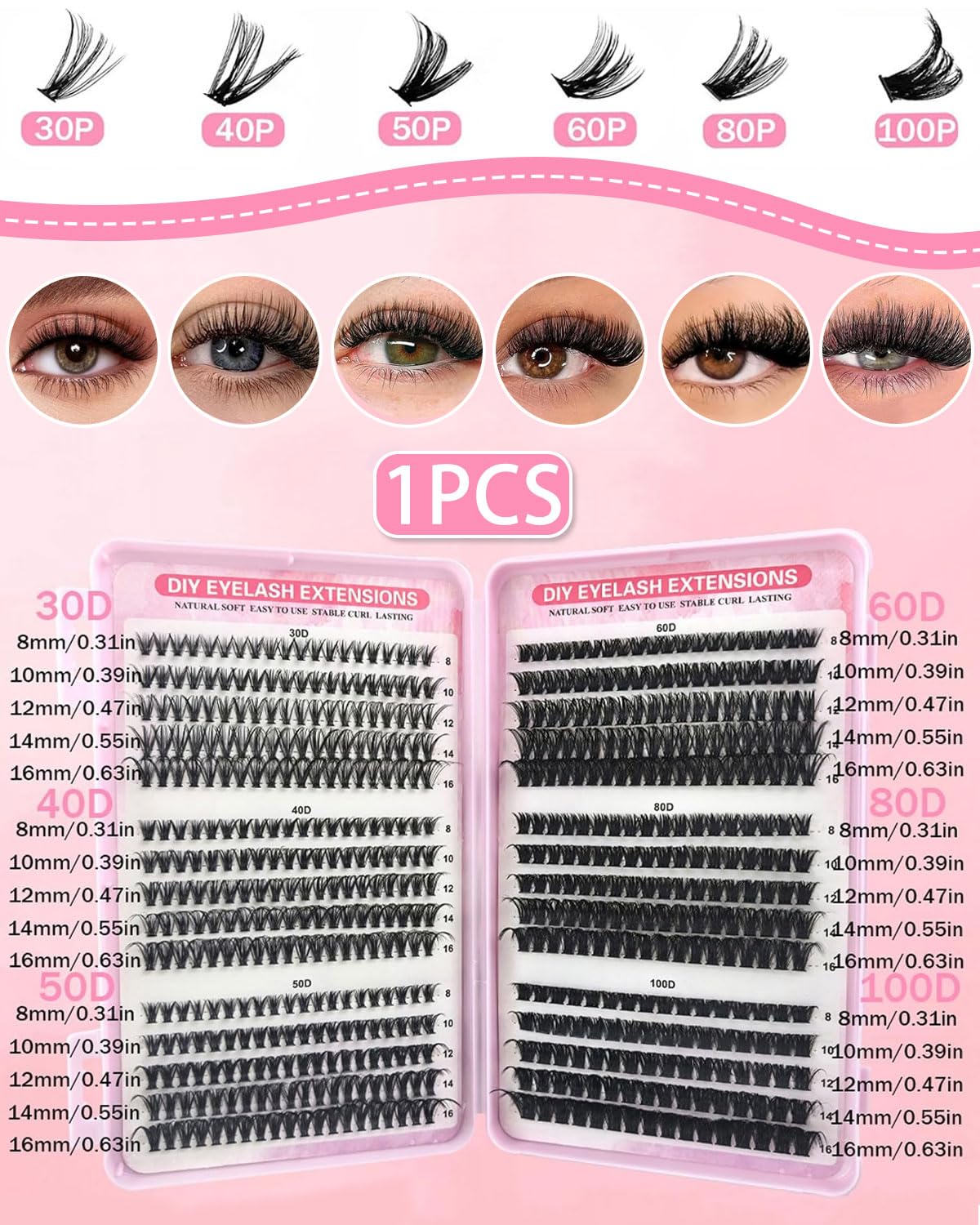 DAFNE 640 Pezzi Ciglia Finte Extension Ciglia 20-30-40-50-60-80-100D Curl Ciglia-Finte Ciuffetti per Estendere le a Casa Eyelashes Naturali per Ragazze e Donne Principianti (30-40-50-60-80-100D)