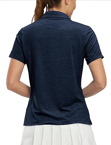 Miniatura 3 de TBMPOY Polo de golf para mujer, manga corta, UPF 50+, ajuste seco, atlético, camiseta deportiva con cremallera