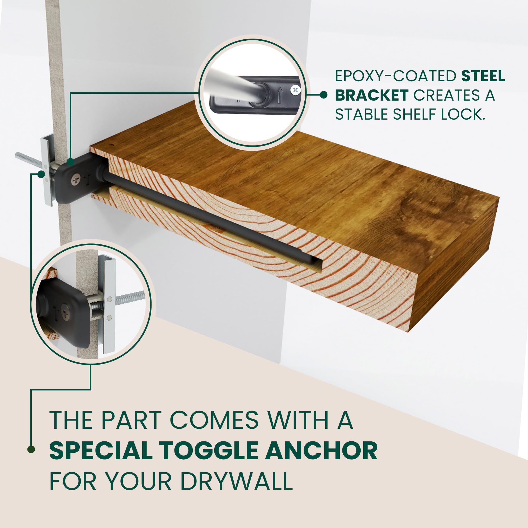 Letto - Estantes flotantes de madera maciza, madera de pino de reforestación de 36 pulgadas, estantes flotantes de madera natural y respetuosa con el medio ambiente, resistentes al agua, madera
