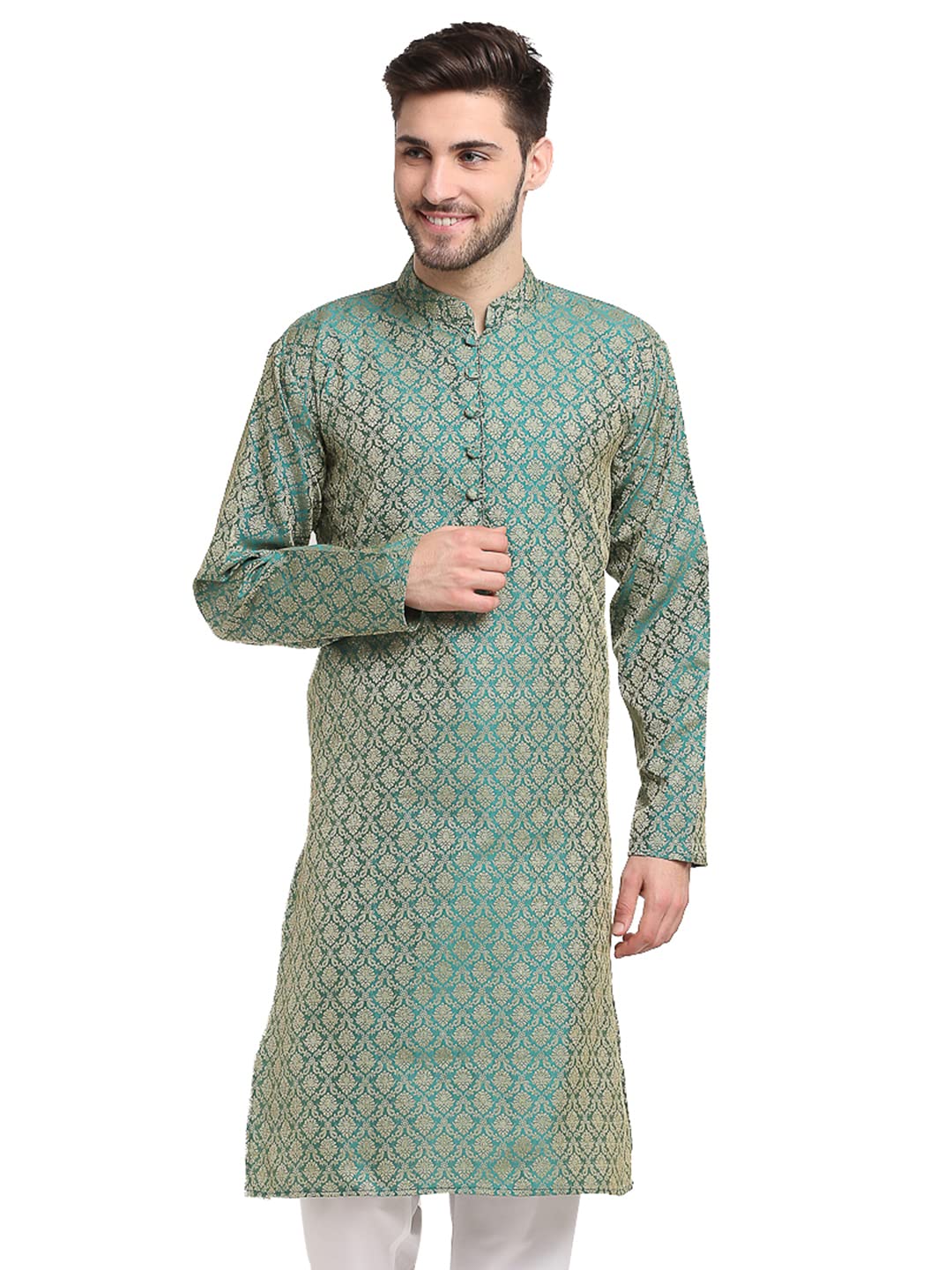 Jompers Men's Silk Blend Straight Kurta (Kko_568Green_Xl_Green_Xl)