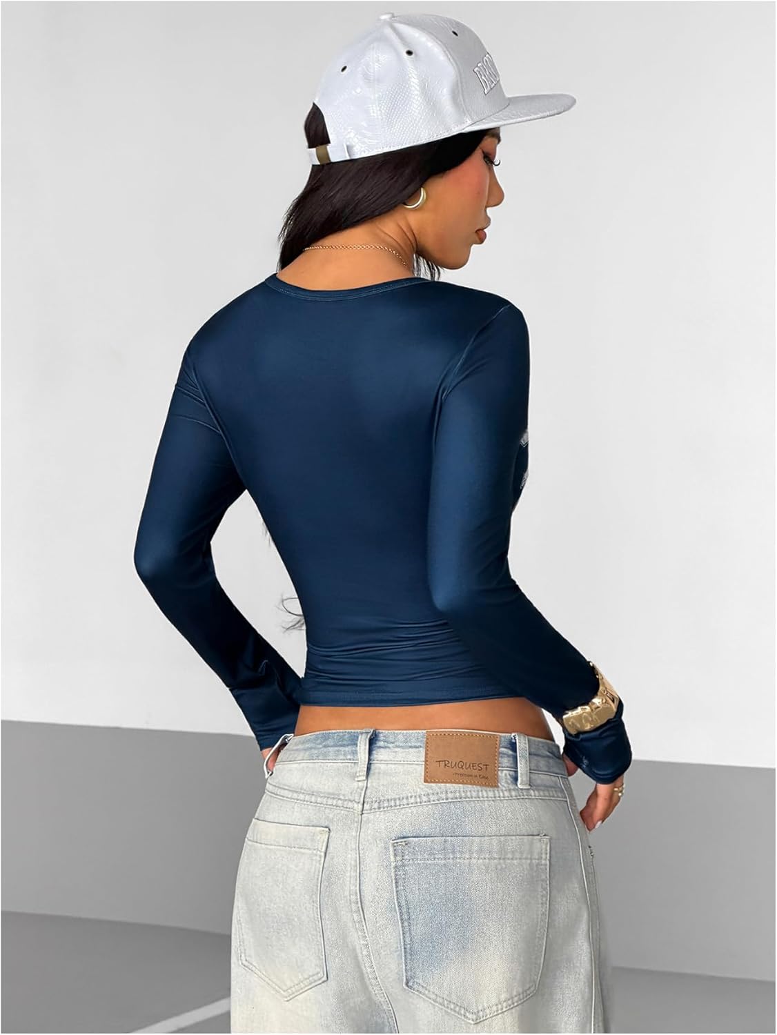 SOLY HUX Women's Graphic Tees Letter Print Long Sleeve Henley T Shirts Slim Fitted Y2k Tops - Image 2