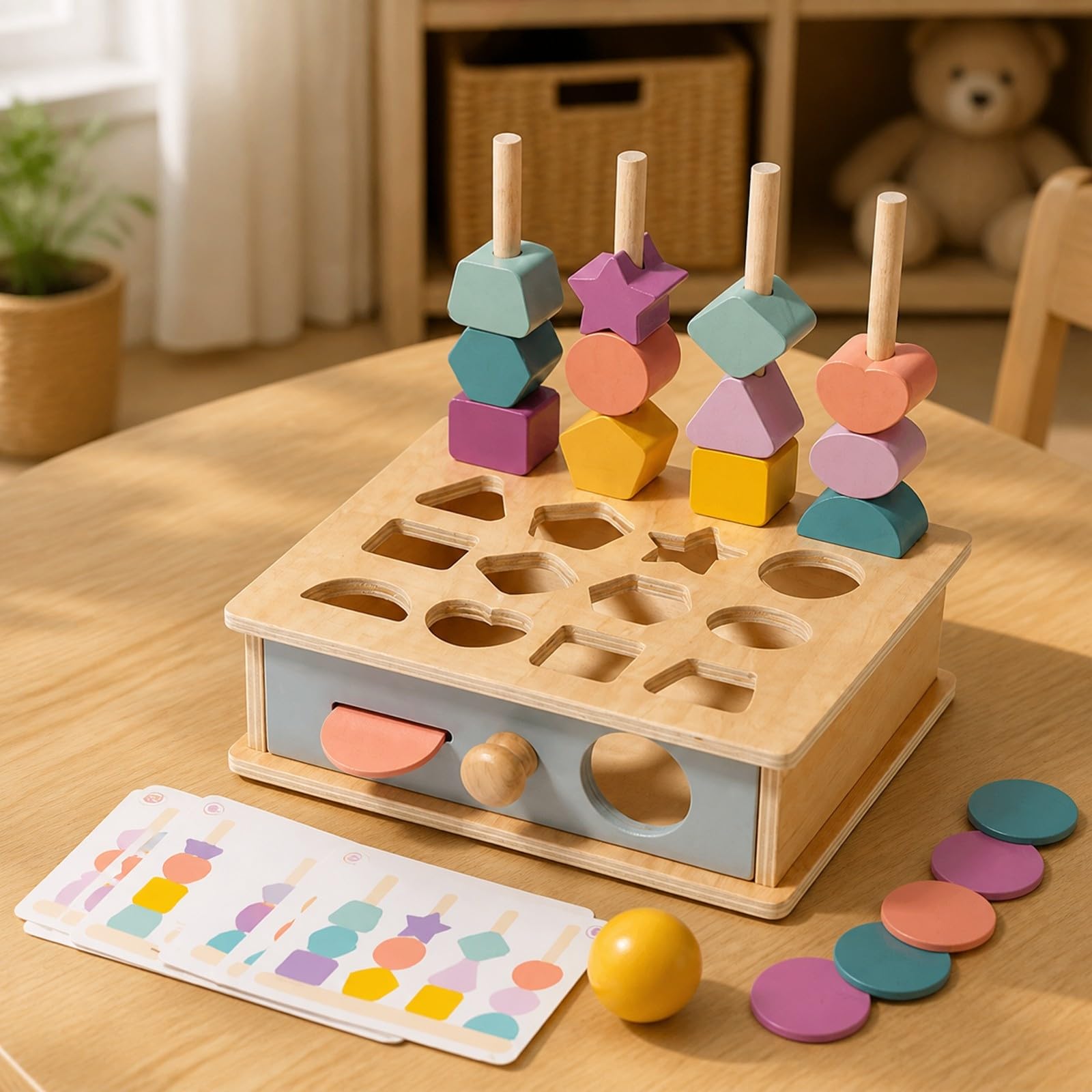 Gioco con Forme Geometriche e Lacci Esercita la Motricità Fine delle, Portatile, Pannello Sensoriale, per Sale Giochi, Bambini da 3 Anni in