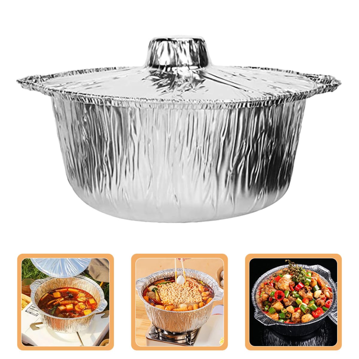 Lot de 8 Marmites Aluminium Jetables 2000 Ml avec Couvercles, Rondes, Légères et Recyclables, pour Camping, Barbecue, Cuisson Four et Réchauffage Rapide