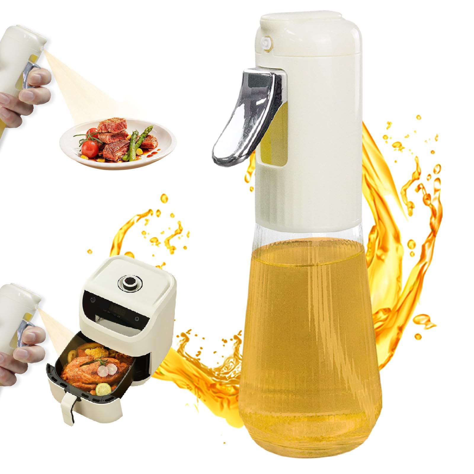 Aivher Olive Oil Sprayer for Cooking-10oz/300ml Thick Glass Cooking Sprayer - Continuous Spray With Portion Control-Oil Dispenser Bottle for Kitchen, Air Fryer, Frying, Salad, BBQ,Roasting