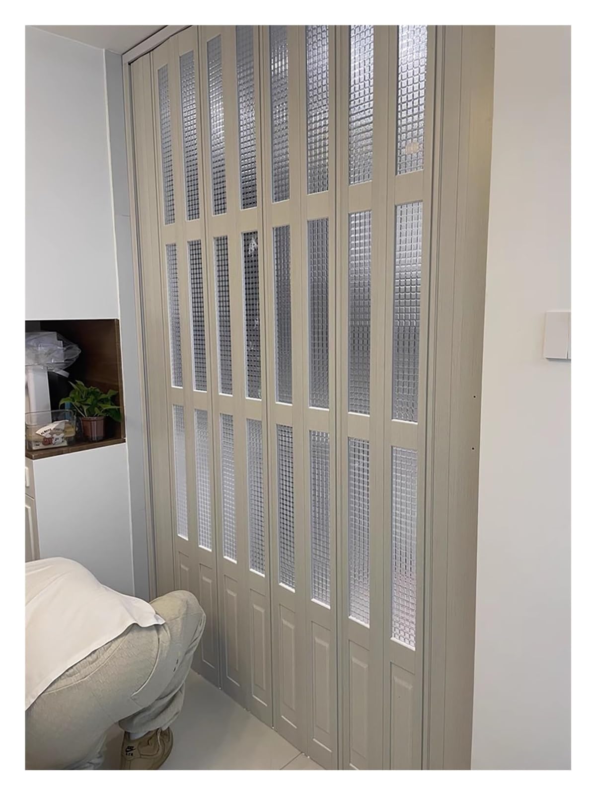 PVC-Falttür mit Acrylglas, 195 cm hohe Küchen- und Badezimmertrennwand, einziehbare, unsichtbare Schiebetür für den weißen Balkon, Falttüren für den privaten und gewerblichen Gebrauch, Innen