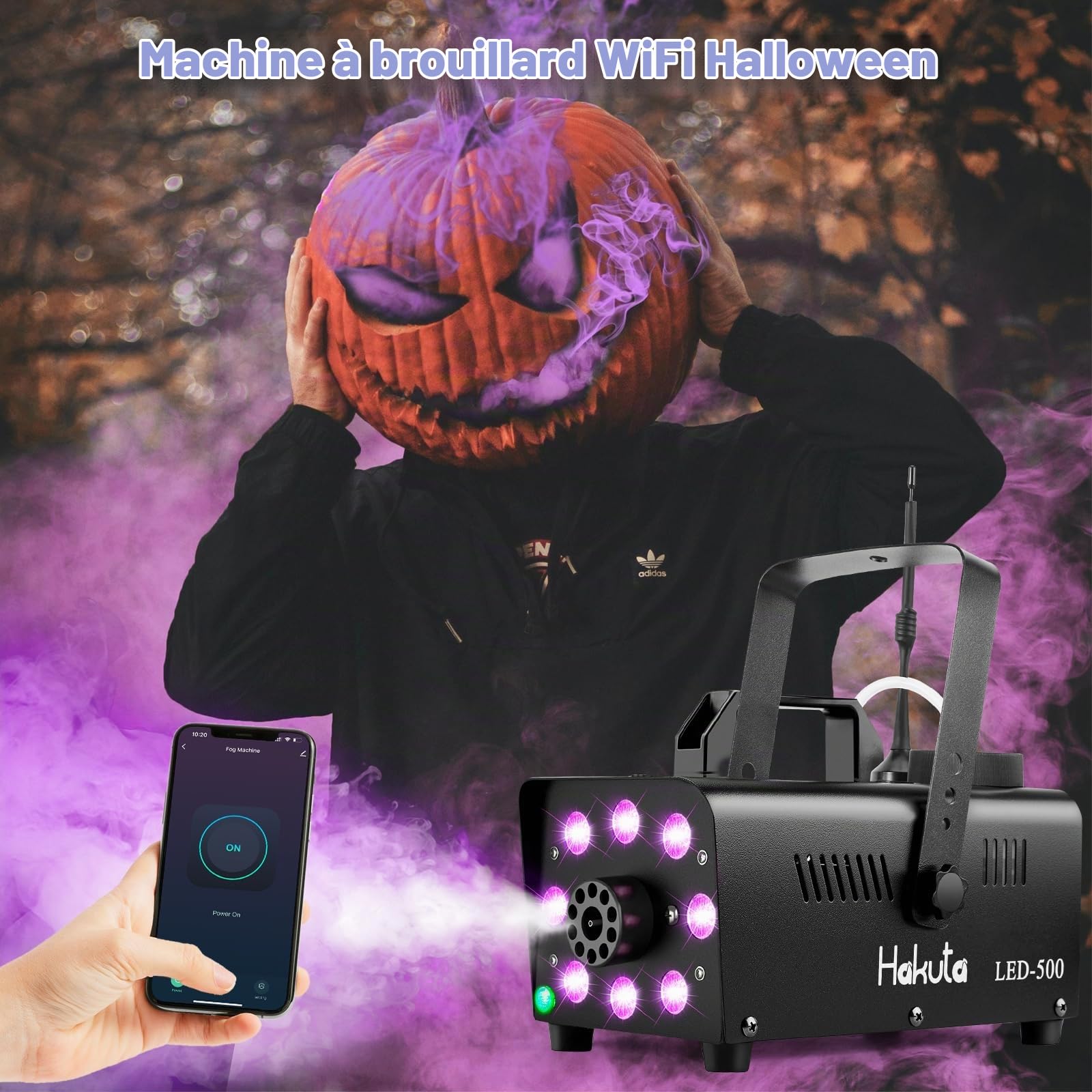 Hakuta Machine à fumée Contrôl par App, Machine à fumée avec 13 lumières LED colorées, puissance de 2000CFM avec 2 télécommandes sans fil, parfait pour mariage, Halloween et spectacles