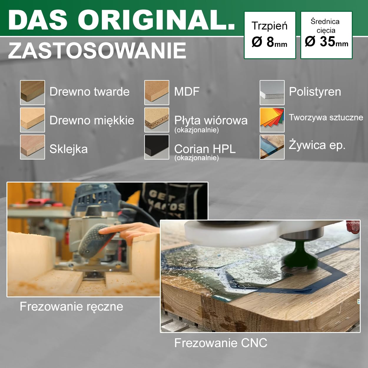 Fraiser Zestaw TORNADO SNIPER – frez do wyrównywania drewna, trzpień 8 mm, średnica 35 mm, z 10 zapasowymi płytkami, 3 śruby i klucz – do płaszczyzn, rowków i krawędzi, do frezarki górnowrzecionowej
