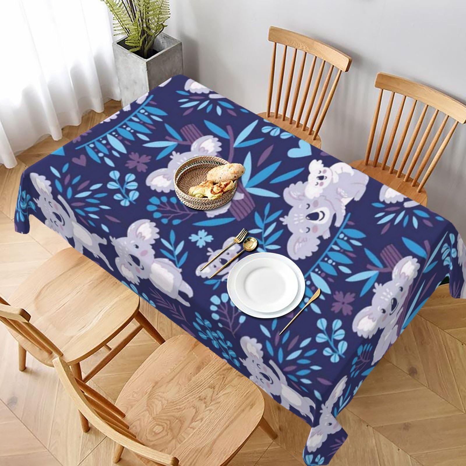 BNVSADC lovely Koala Printed Rectangle Tablecloth 228x152 CM, Water Resistant Polyester Table Cloth Decorative Fabric Table Covers for Kitchen Dining Table Parties Camping