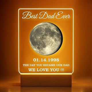 Custom Birth Moon Phase Art, Personalized Acrylic Plaque LED Frame with Night Light, Custom Mothers Day MooN Phase Gift for Mom, Grandma, Dad (Printed in USA, Ships Next Day)