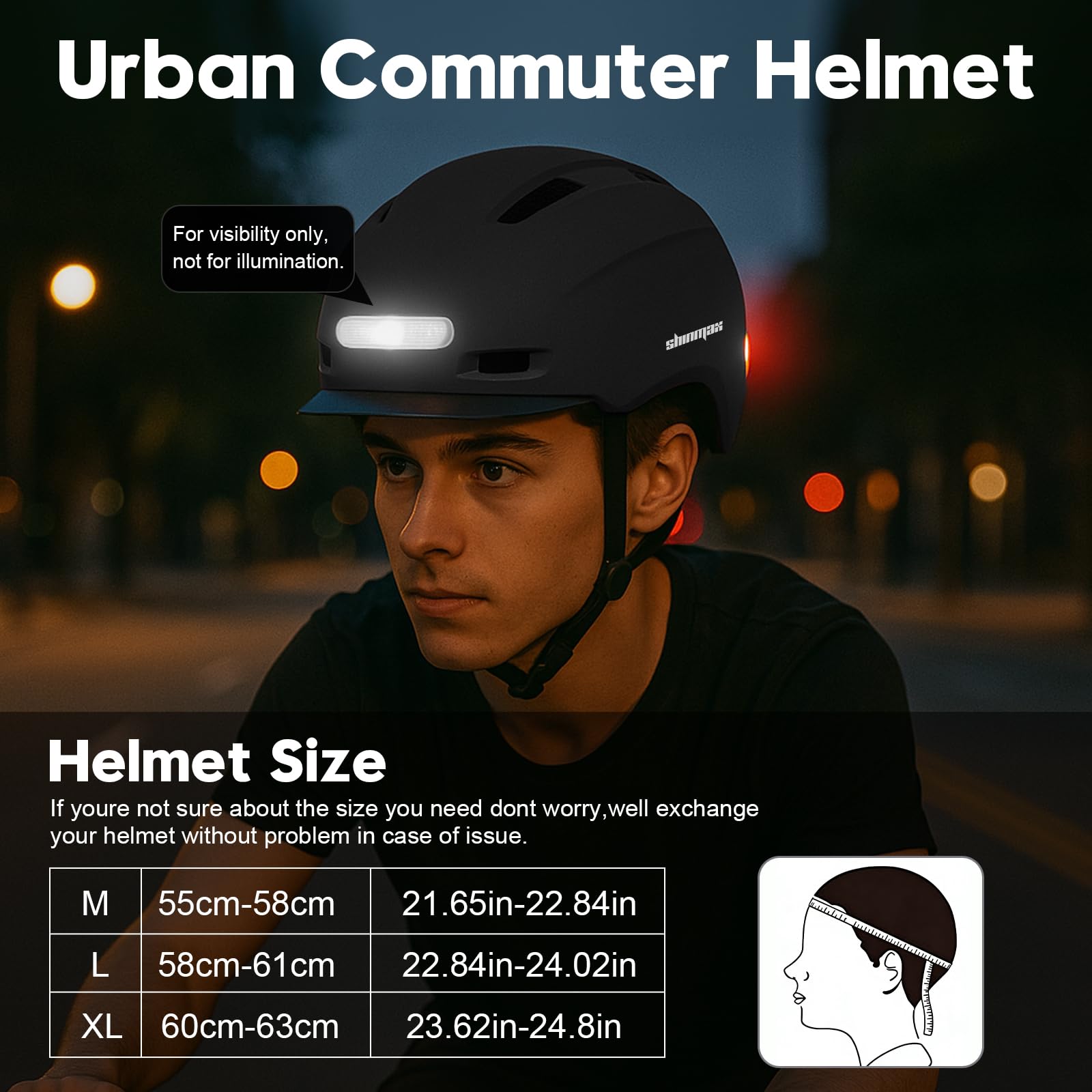 Shinmax Kask rowerowy dla mężczyzn i kobiet, 5 trybów pracy, kask rowerowy z wizjerem, kask rowerowy dla dorosłych, dla osób dojeżdżających do miejskich