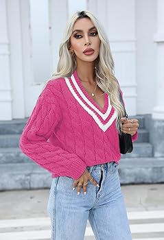 Amazon.com: Sovoyontee Women's 2023 Cable Knit V Neck