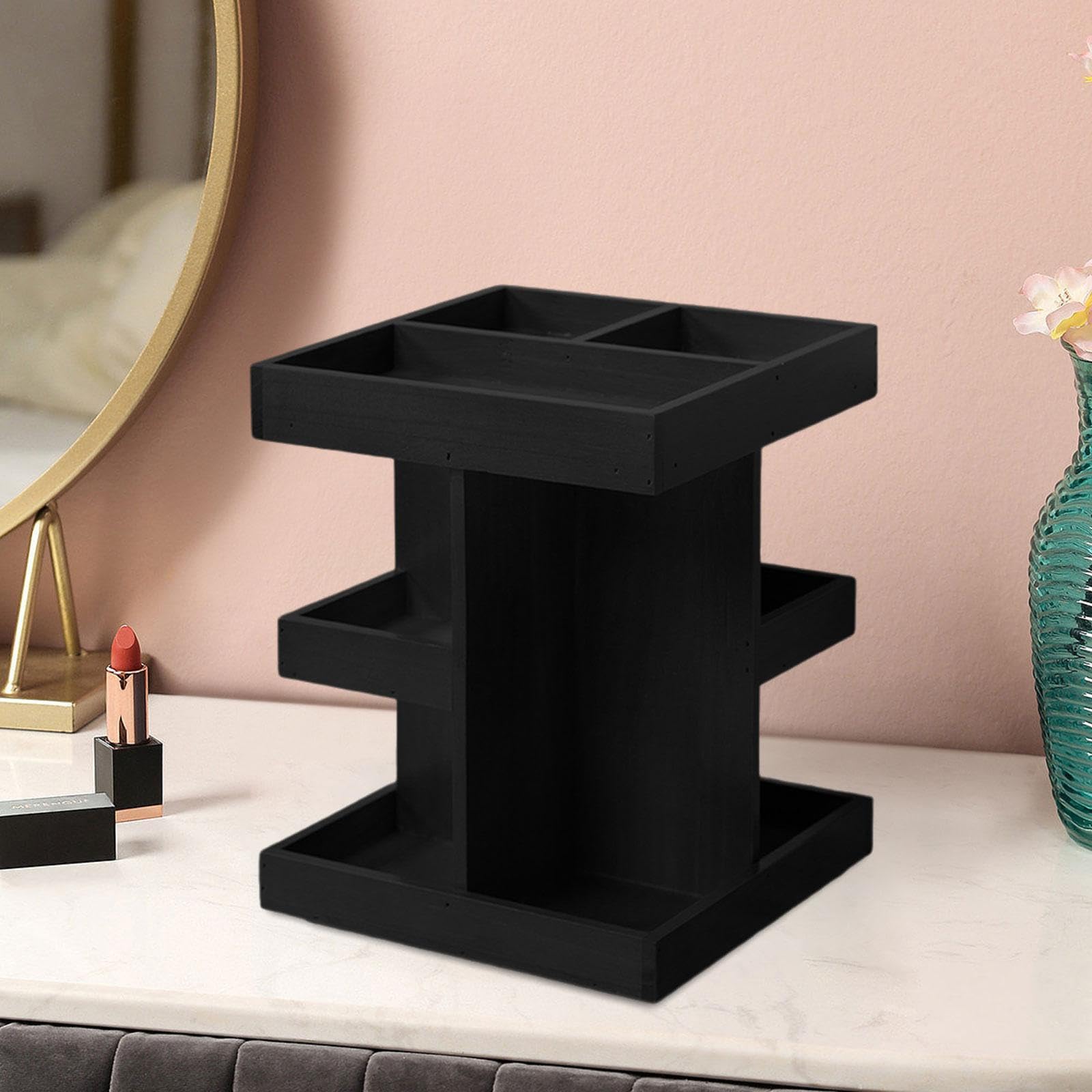 Portaoggetti per cosmetici a 360 gradi, organizer in legno, porta | multifunzionale, elegante contenitore per prodotti di bellezza, portaoggetti multiuso per bagno con lavabo