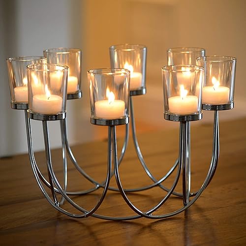 Seraphic - Portavelas de mesa redonda de hierro para decoración de centro de mesa para bodas, patio al aire libre, cocina, comedor y mesas de café,