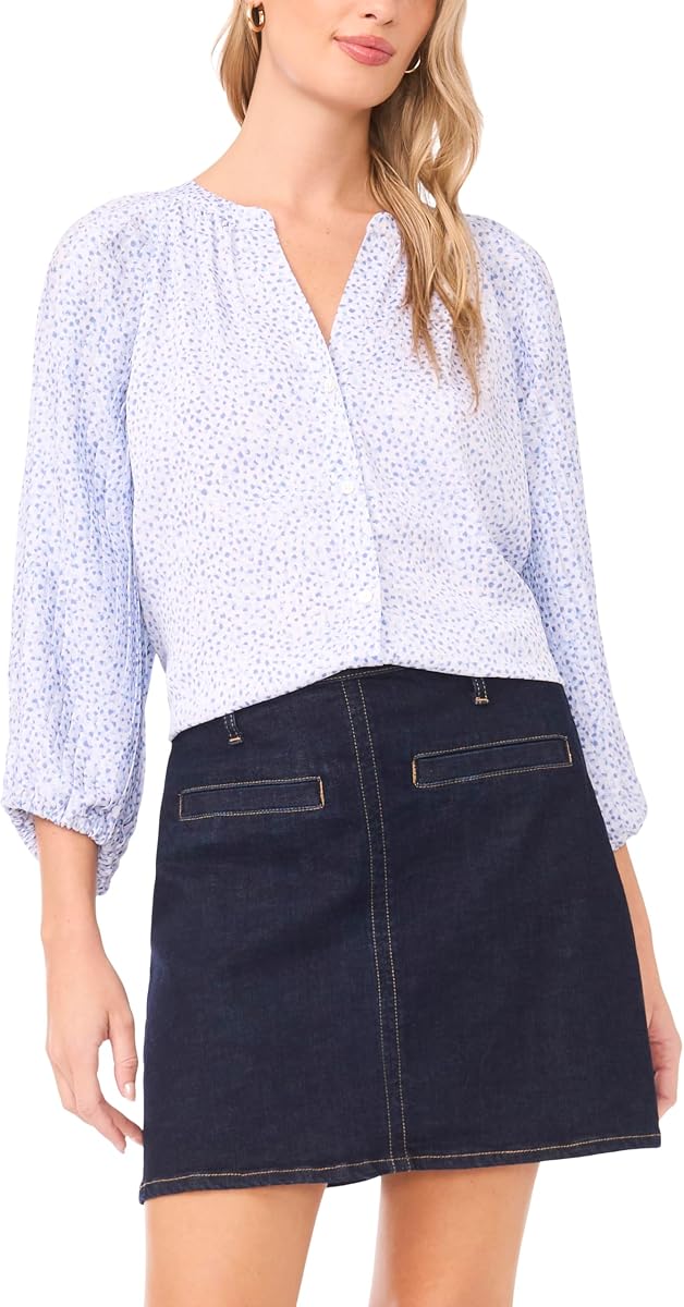 Vince Camuto Women's Pleated Raglan Sleeve Button Up Blouse