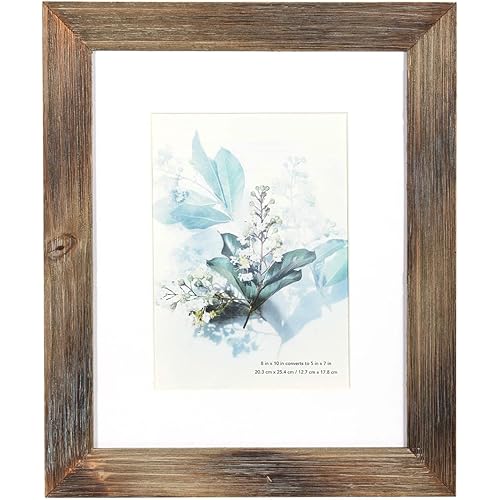 KAIWIN 100% Solid Wood Brown 8x10 Picture Frame 1 Pack - Display Picture 5x7 with Mat, HD Glass Inside, Rustic Wooden Photo Frames for Table Top and Wall Mounting