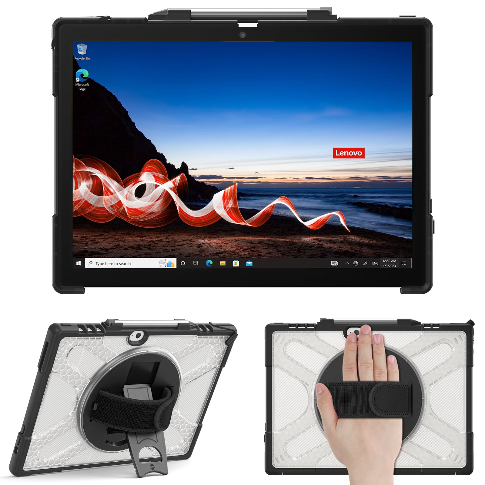 ZenRich Custodia robusta per Lenovo ThinkPad X12 Gen 2 12,3" 2024, custodia protettiva antiurto resistente con cavalletto rotante a 360°, cinghia da polso, cintura da spalla, compatibile con tastiera