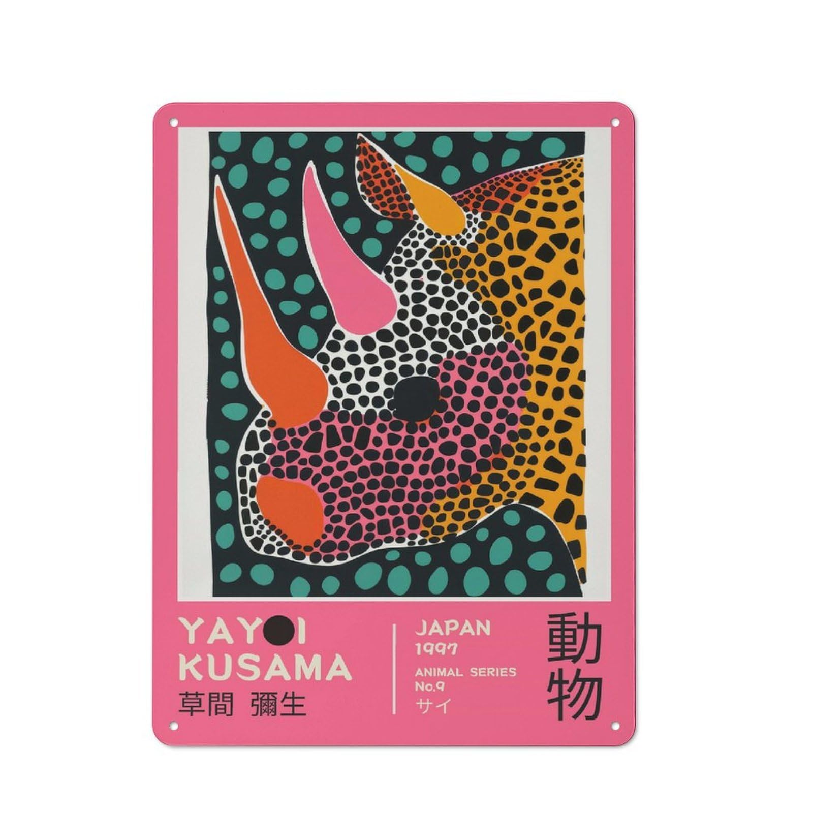 Junmoney Style-2 Bistro Style Bistro Metal Sign 40X30cm Featuring Yayoi Kusama Rhino No.9 Exhibition Poster, Shop Wall Decor For Takeaway, Bar, Kitchen Or Counter Area