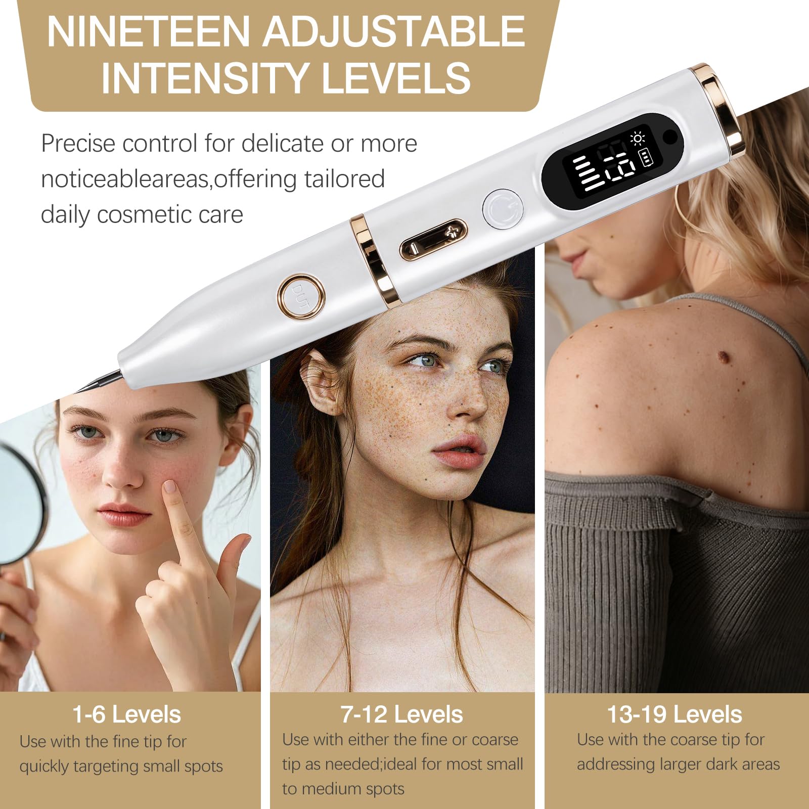 Enlèvement de Grains de Beauté Dissolvant Traitement Verrues Plasma Électrique Removal Pen avec 19 Niveaux de Puissance & LCD USB rechargeable pour Grains de Beauté, Verrues, Taches de Rousseur - 5
