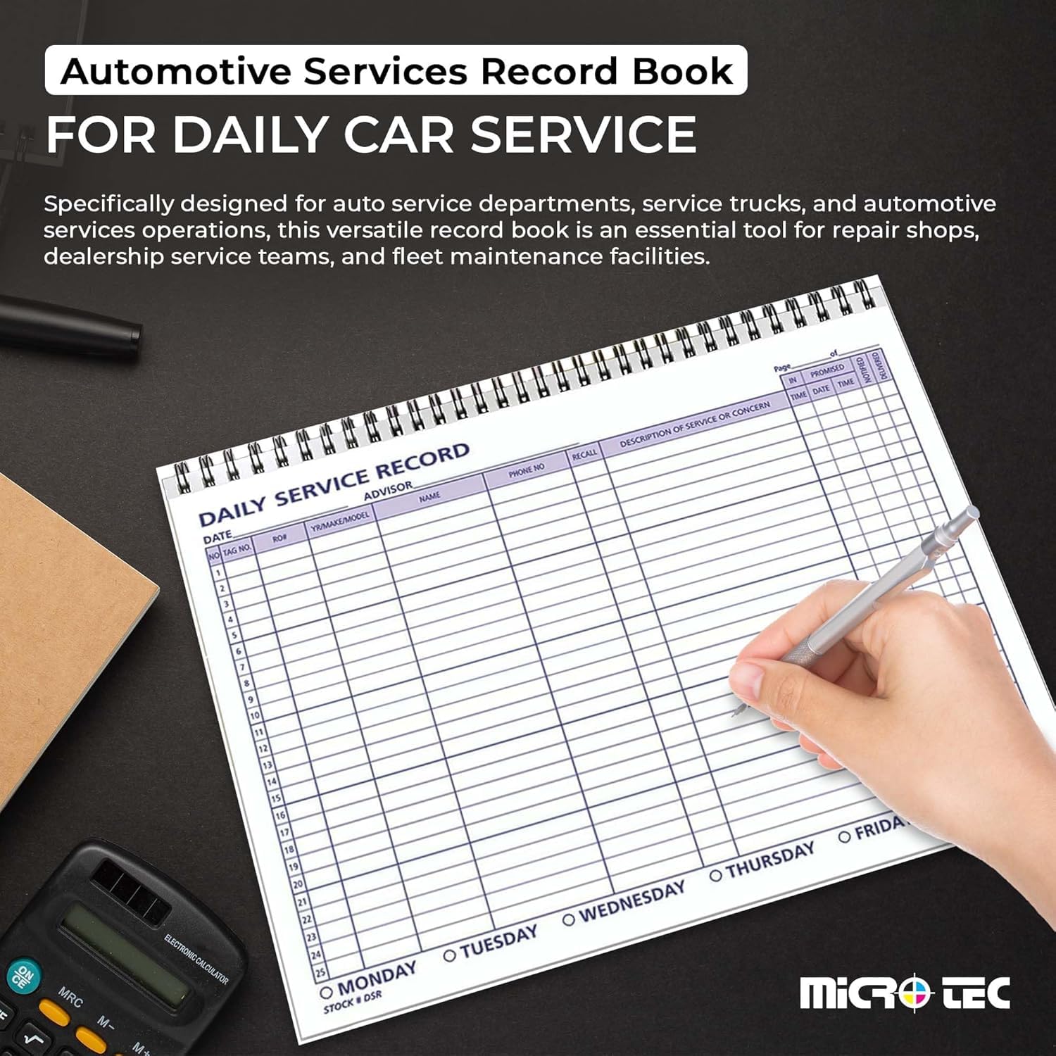 Daily Car Service Record Book – 21,6 x 27,9 cm Spiralbindung, Auto-Service-Protokoll, blaue Tinte, langlebiges 90#-Papier, Automobil-Service und Reparatur-Tracking, Händlerwerkstatt, 100 Seiten/Buch