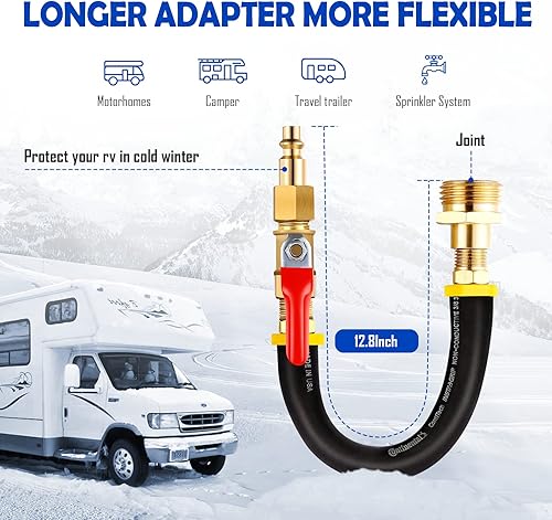 Miniatura 3 de Kit de invierno RV y adaptador de soplado de aspersor con válvula de cierre, compresor de aire, enchufe de conexión rápida, manguera de jardín,