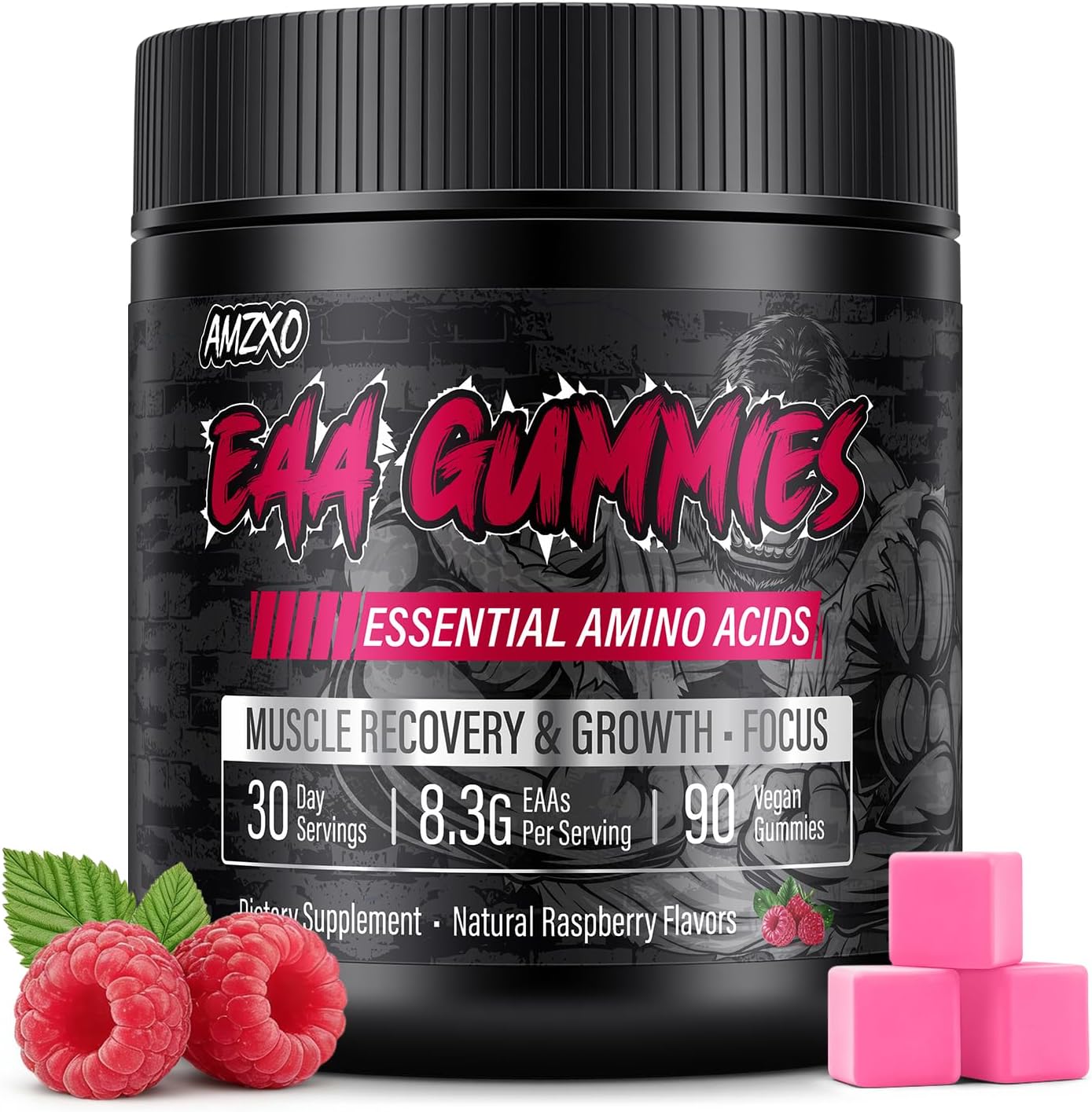 EAA Gummies - 2:1:1 BCAA Formula (8300mg) - Essential Amino Acids for Muscle Recovery & Endurance - Non-GMO, Gluten Free, Sugar Free, Vegetarian, Strawberry Flavor - 90 Count