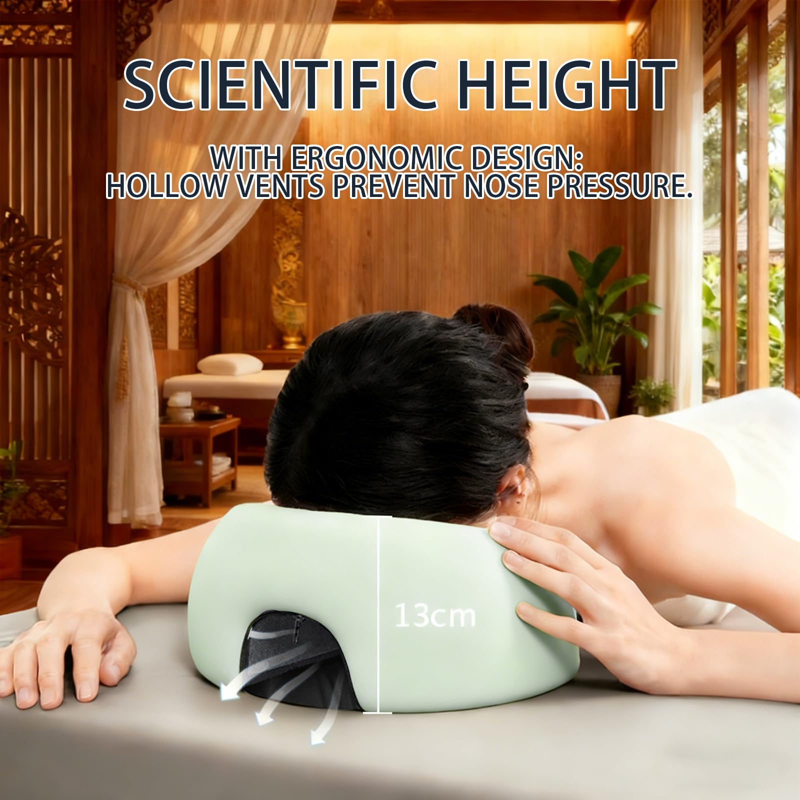 Almohada de Masaje Facial Boca Abajo con Agujero - Reposacabezas en Forma de U con Espuma Viscoelástica - Ideal para Camillas de Masaje, SPA, Salones de Belleza y Uso Doméstico. (Verde)