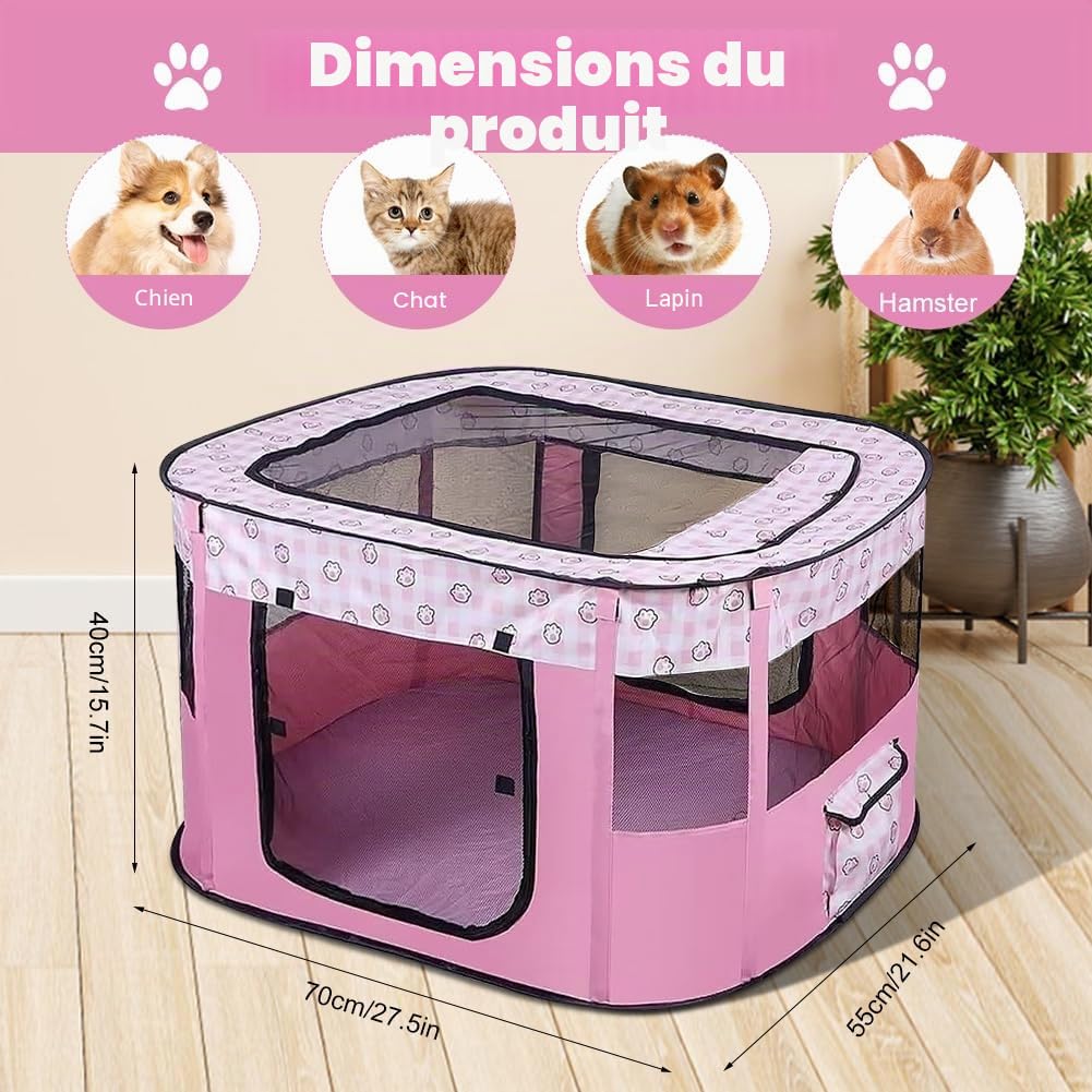 Pour chiots, pliable, en tissu Oxford, pour chiens, lapins, cochons d'Inde, chats, 70 x 55 x 40 cm, rose