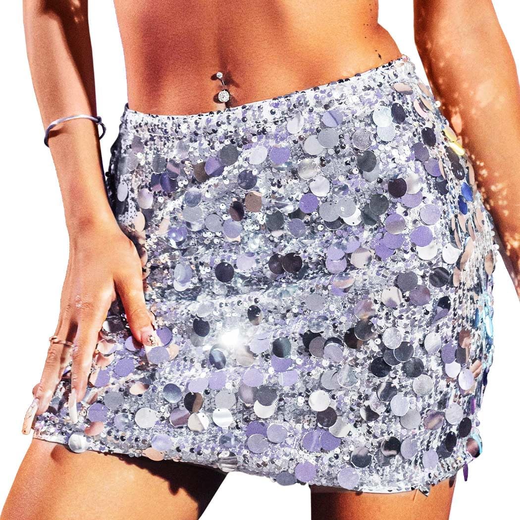 EARENT Sequin Skirt Silver Sparkly Rave Skirts for Women - Image 2
