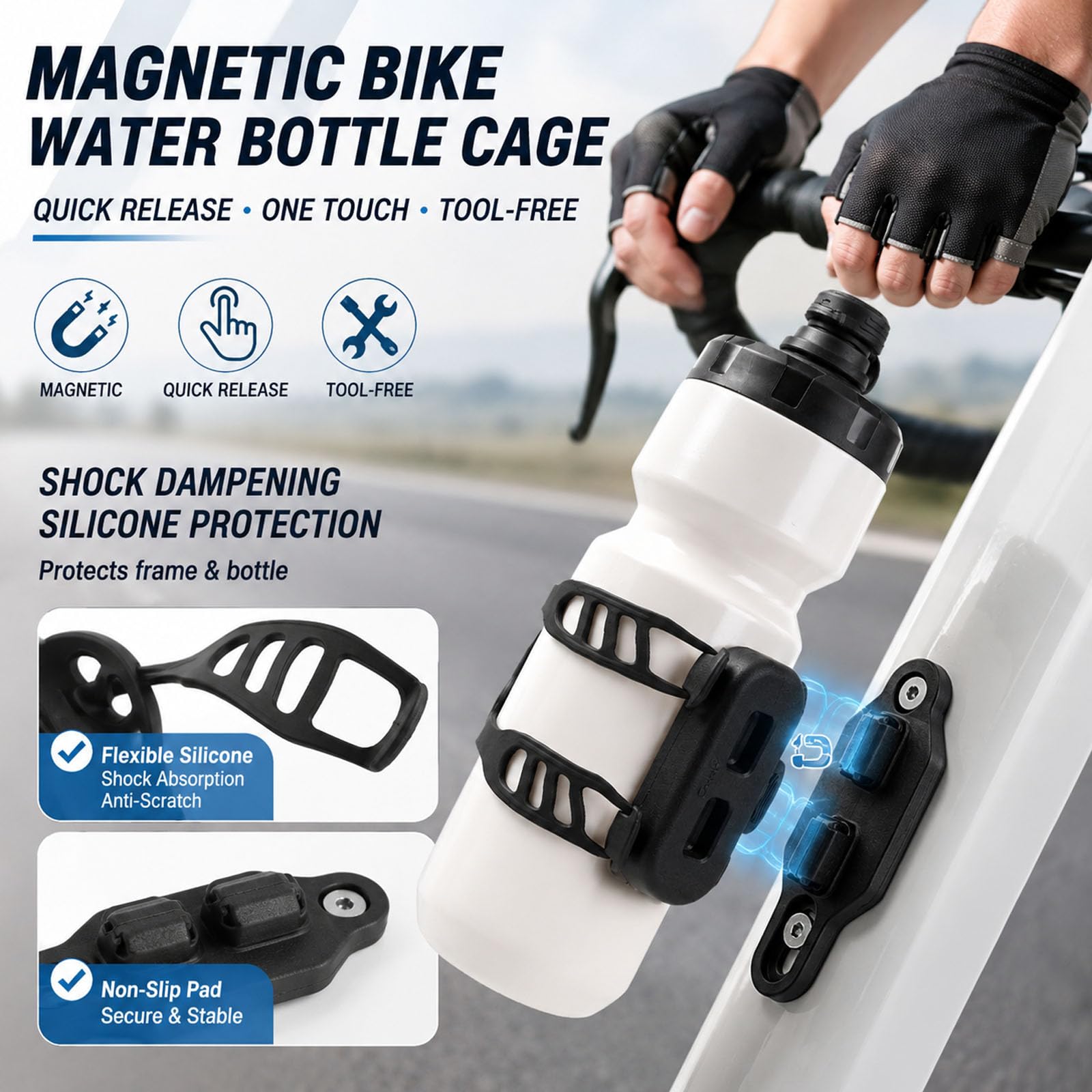Portabotellas magnético para Bicicleta con botón de liberación rápida, Soporte para Bebidas Equipado para Scooter de montaña y Carretera (1XL)