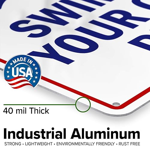 Vista 3 de Señal de advertencia de natación a tu propio riesgo, 10 x 14 pulgadas, libre de óxido, aluminio 040, resistente a la decoloración, fabricado