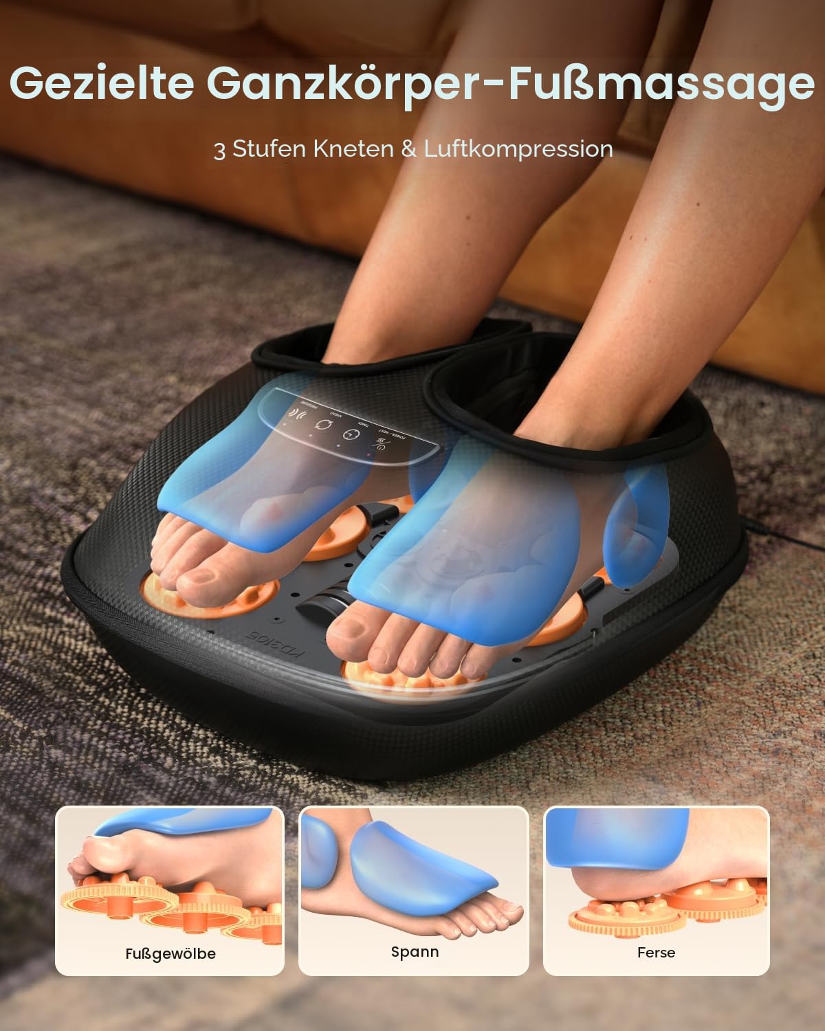 RENPHO Fußmassagegerät mit Wärme 2026 Neu, Shiatsu für ganzen Fuß, Fussmassagegerät Elektrisch Testsieger, 3 Luftdruck und Knetstufen, PU-Leder, Geschenke für Frauen Männer, bis Größe 47, Schwarz