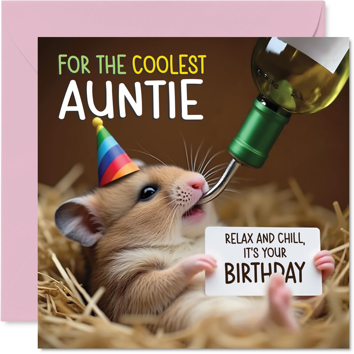 Auntie Birthday Card - Ham-somely - Happy Birthday Card for Auntie from Nephew Niece, 145mm Hamster Bday Greeting Cards