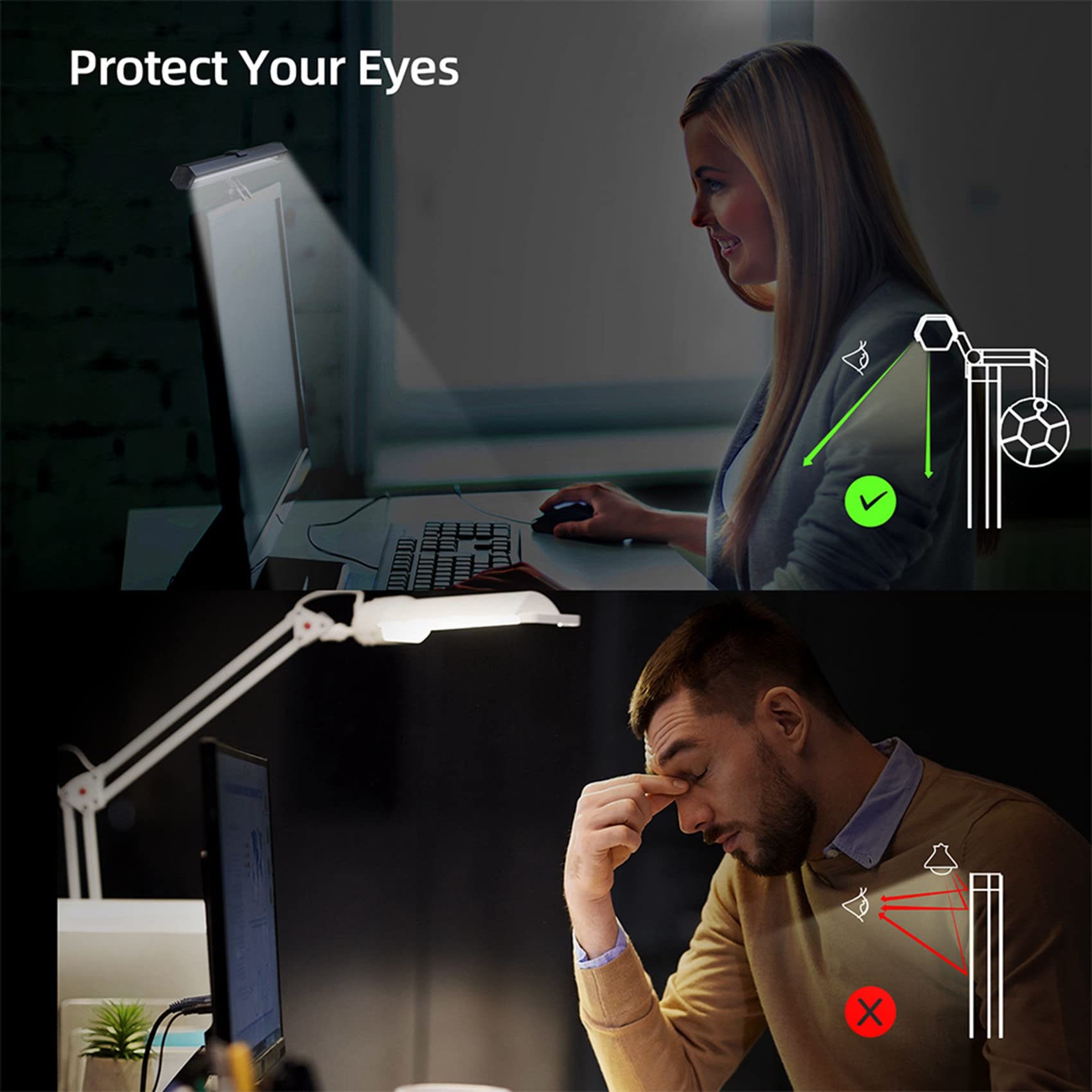 2X 40CM Dimming Desktop Monitor Lampada Schermo Alluminio Eye-Care LED Lightbar USB Powered