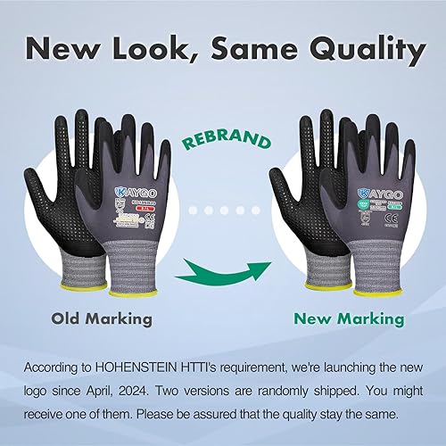 Miniatura 7 de KAYGO MicroFoam - Guantes de trabajo con revestimiento de nitrilo, 12 pares de nailon de punto sin costuras KG19N, micropuntos para un mejor agarre,