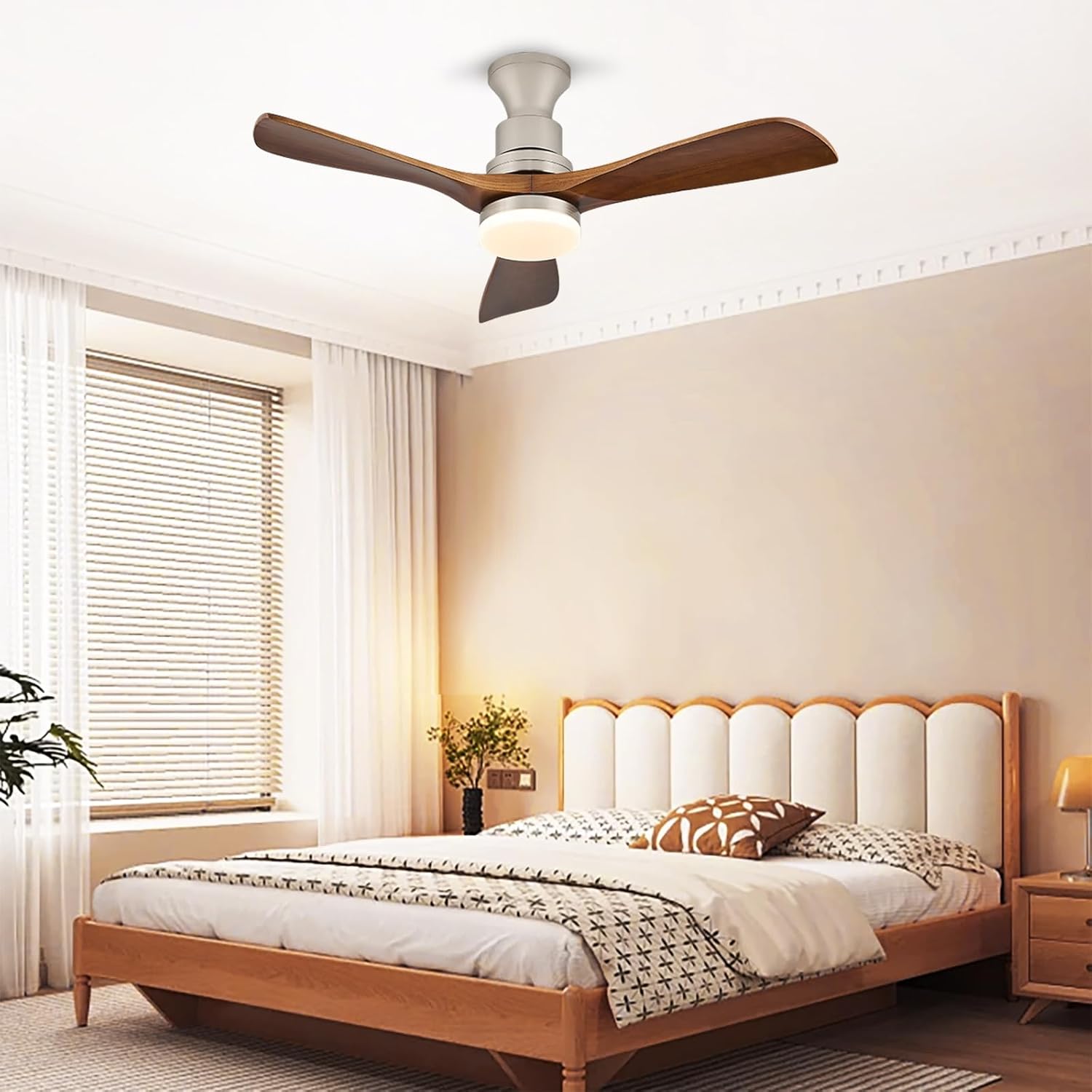 Ceiling Fans With Light And Remote Flush Mount Ceiling Fan With Light Low Profile Fan With 6 Speeds Dimmable LED Fans Lighting Reversible 3 Blades Quiet Ceiling Fans Light For Farmhouse Bedroom Island