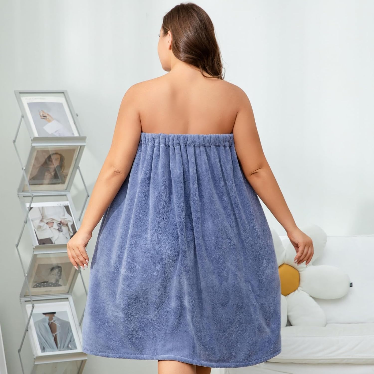 Plus Size Women's Towel Wrap with Hair Towel,Bath Wrap, Elastic Band, Fits 110-220 lbs, Soft Coral Fleece,Perfect as Shower Wrap Towel for Women or Velcro Towel Wrap Women (Blue)