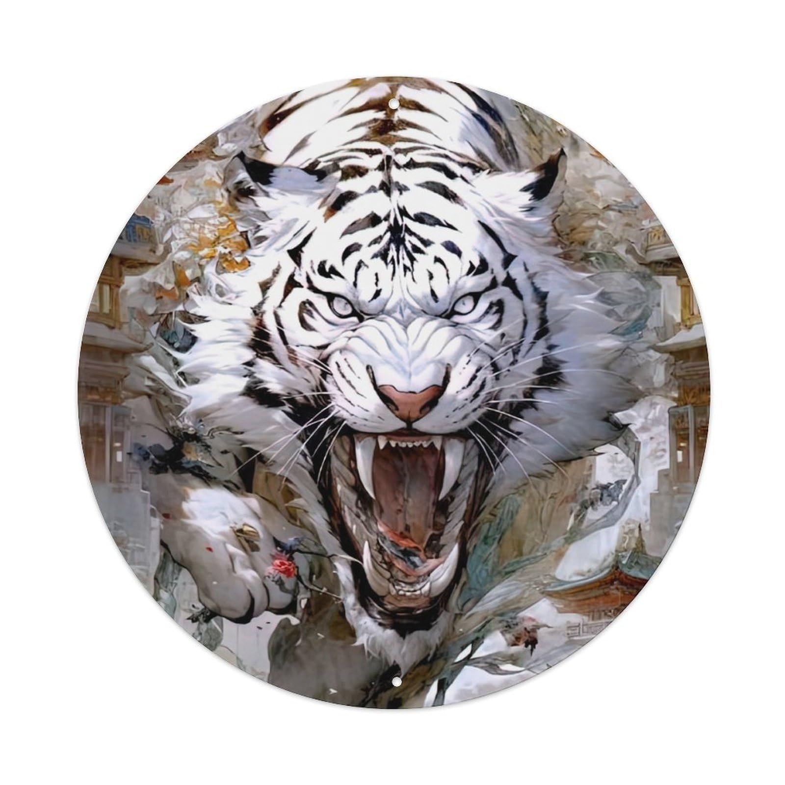 Animals Artwork Huge White Tiger Vintage Metal Tin Sign Plaque Wall Decor for Cafe, Club Bar, Office, Garden Metal Poster 8x8Inch