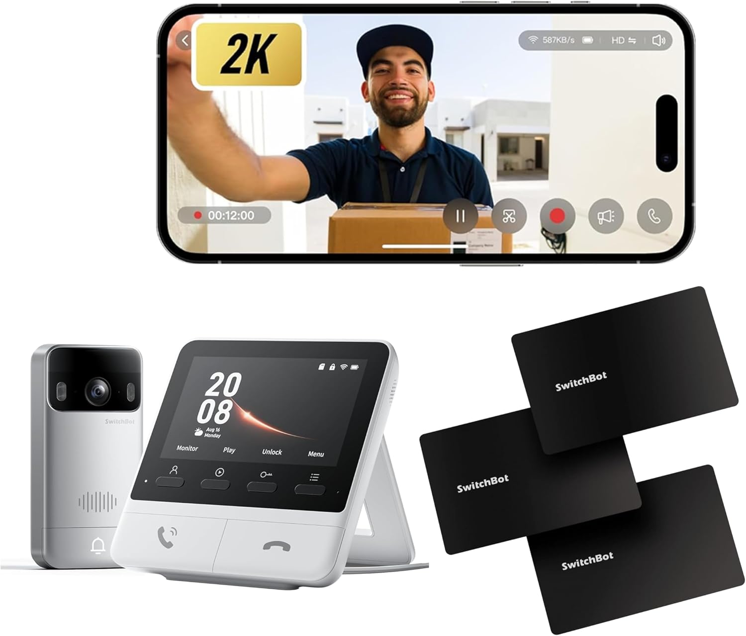 SwitchBot Video Doorbell Camera Wireless with Monitor with Card, No Subscription, 4.3 Inch Screen, Head-to-Toe View, 2K FHD, 2-Way Audio, Motion Detection, Compatible with Alexa/Goole/Home Assistant