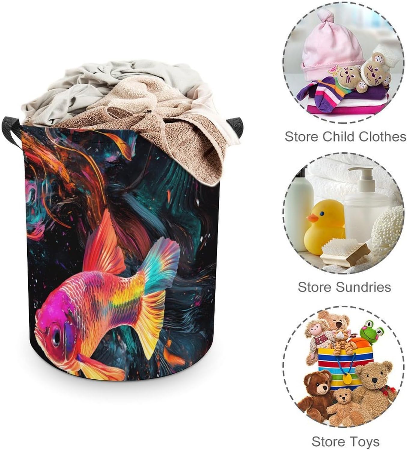 Colorful Betta Fish Laundry Hamper Basket for Home Bathroom | clothes storage,handle,large capacity,oxford