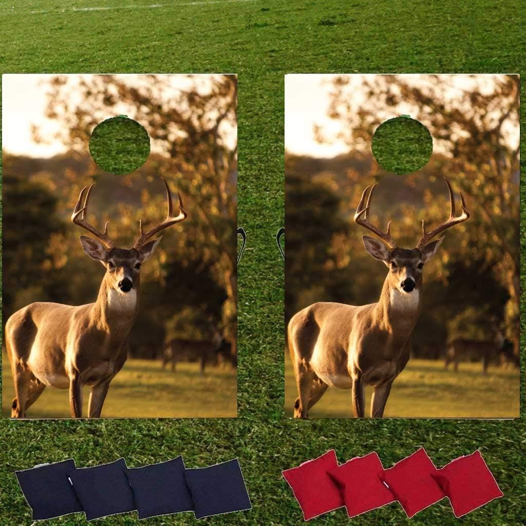 VictoryStore Cornhole Games - Hunting Buck Cornhole Game - Deer Bag Toss Game - 8 Bags Included - Wooden Boards