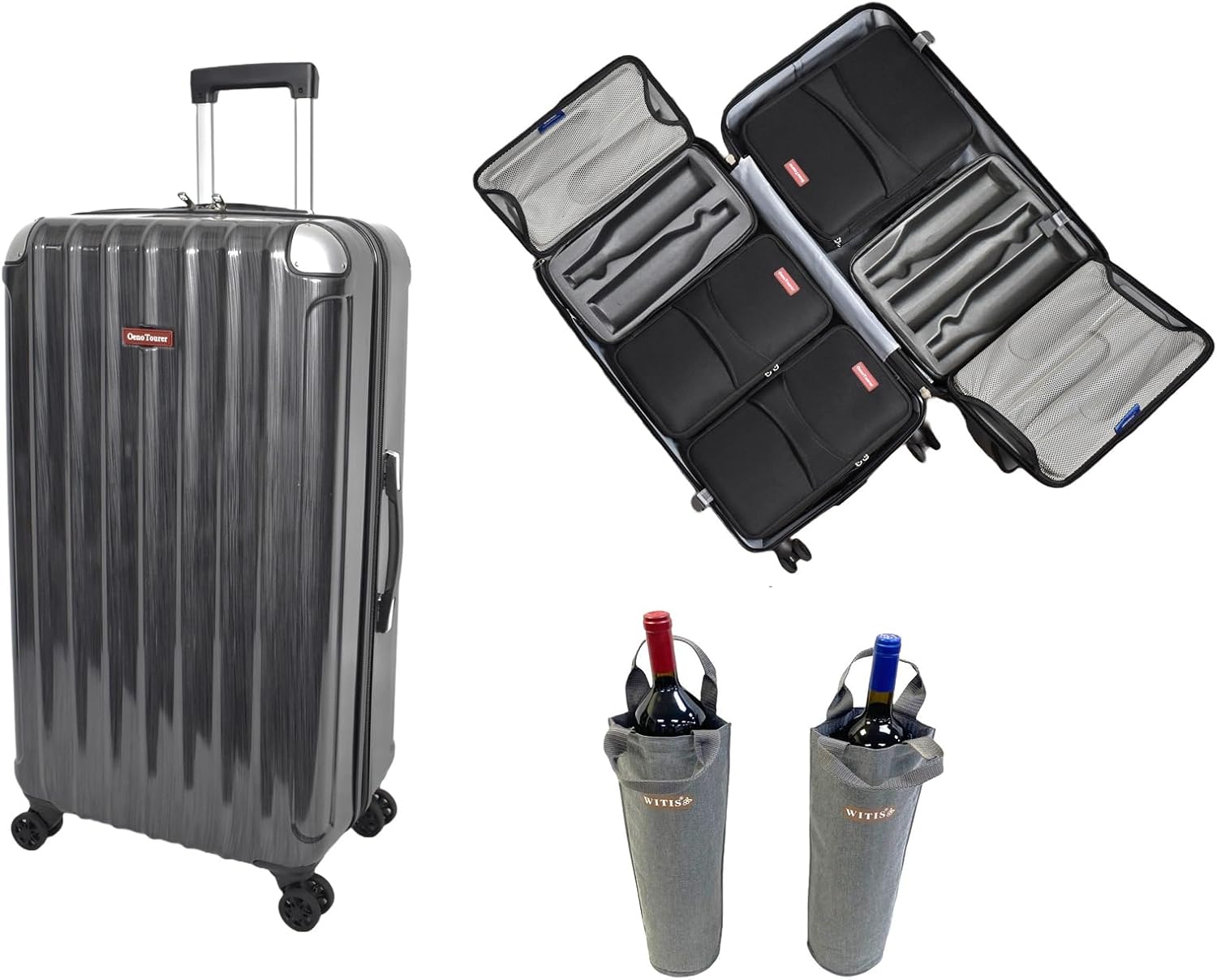 Wine Suitcase for Airplanes 12 Bottle,Wine Suitcase with TSA Lock,Insulated Insert Bag with Ice Pack Pocket,Luggage for Airplane Travel for Lover Professional Gift (Grey)