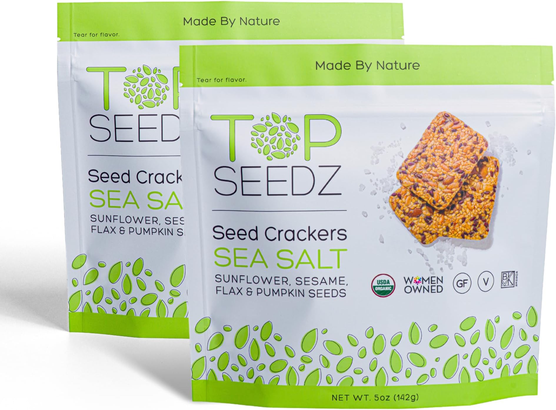 Top Seedz Organic Sea Salt Seed Crackers, 5 oz, 2 Pack | Gluten Free, Vegan, USDA Organic, Nut Free Facility, Made with Olive Oil