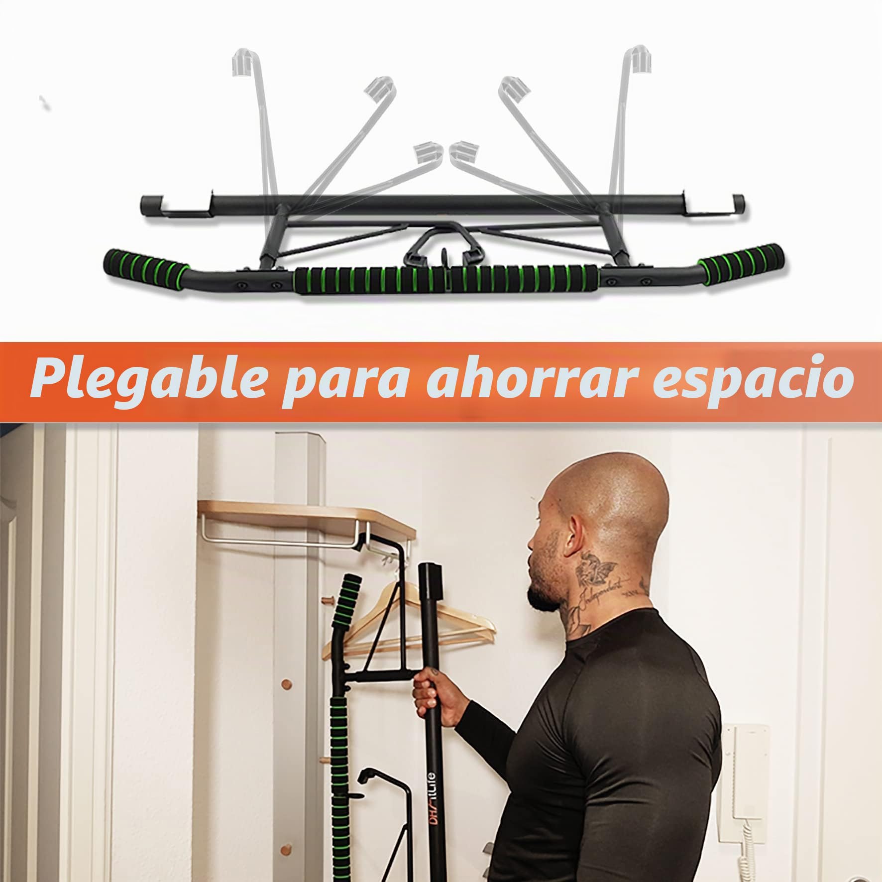DH FitLife Barra de Dominadas para Marco de Puerta sin Tornillos | Pull up bar Doorway | Barra de Tracción Multifuncional para Colgar | incl. Entrenador de Suspensión | para Puerta de 70 – 92 cm