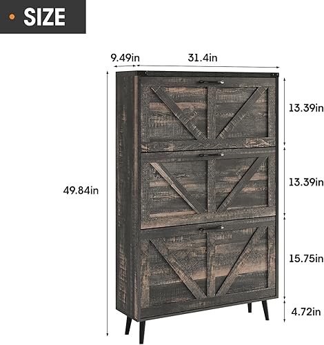 Miniatura 109 de Zapatero con 2 cajones abatibles y almacenamiento abierto, armario de almacenamiento de zapatos de granja para entrada, estante organizador estrecho