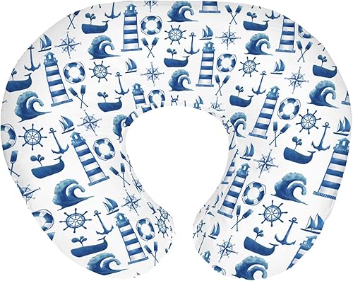 Fundas de almohada náuticas de lactancia para bebés náuticos de color blanco marino para niño y niña, brújula, anclajes de ballena, almohada de