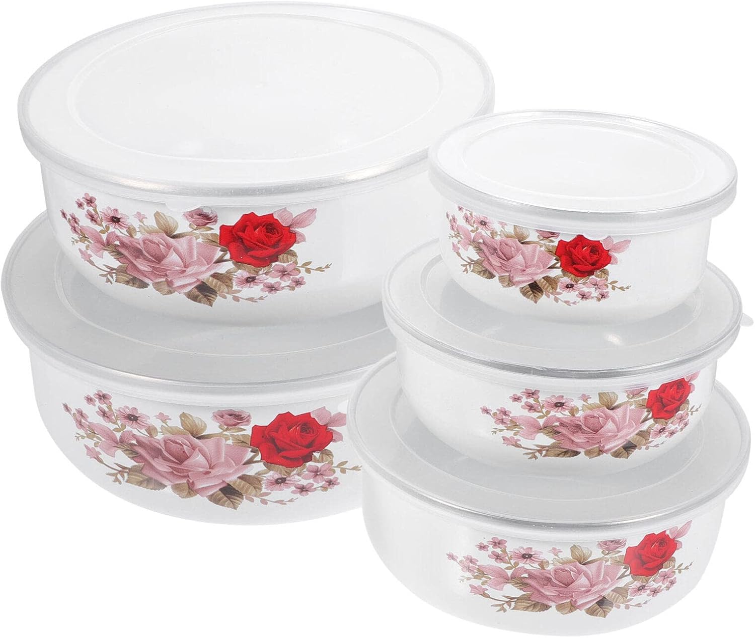 CALLARON Enamel Basin Enamel Nesting Bowls with Lid 5pcs Decorative Enameled Bowl